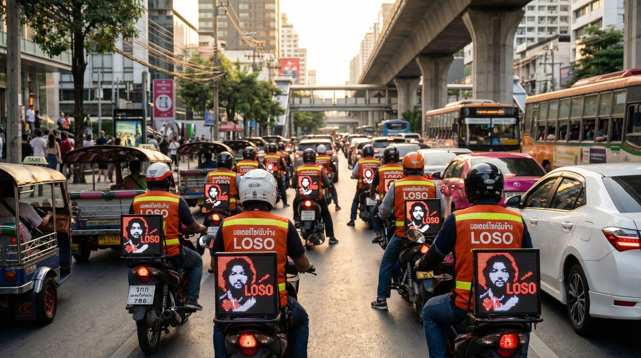 LOOK Ads Troop ขบวนมอเตอร์ไซค์ติดจอ LED 30 คัน แต่งขบวนคอนเสิร์ต LOSO กลางเยาวราช